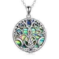 wholesale 925 Sterling Silver Abalone Shell Tree of Life Triple Moon Goddess Star Pendant Necklace-Tree Necklace-2