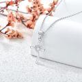 wholesale 925 Sterling Silver Cubic Zirconia Heart Cross Pendant Necklace for Women-0-2