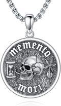 wholesale 925 Sterling Silver Memento Mori Skull Pendant Necklace with Hourglass and Flower Design for Men & Women-0-0