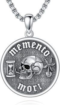 wholesale 925 Sterling Silver Memento Mori Skull Pendant Necklace with Hourglass and Flower Design for Men & Women-A01-Memento Mori