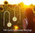 wholesale 14K Gold Sunflower Dangle Earrings with Gift Box, 10.7mm Sunflower Design, 55mm Chain, Adjustable for Daily Wear, Symbolic You Are My Sunshine Gift for Women-0-5