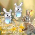 wholesale 925 Sterling Silver Blue Moonstone Rabbit Stud Earrings for Women Girls -0-2