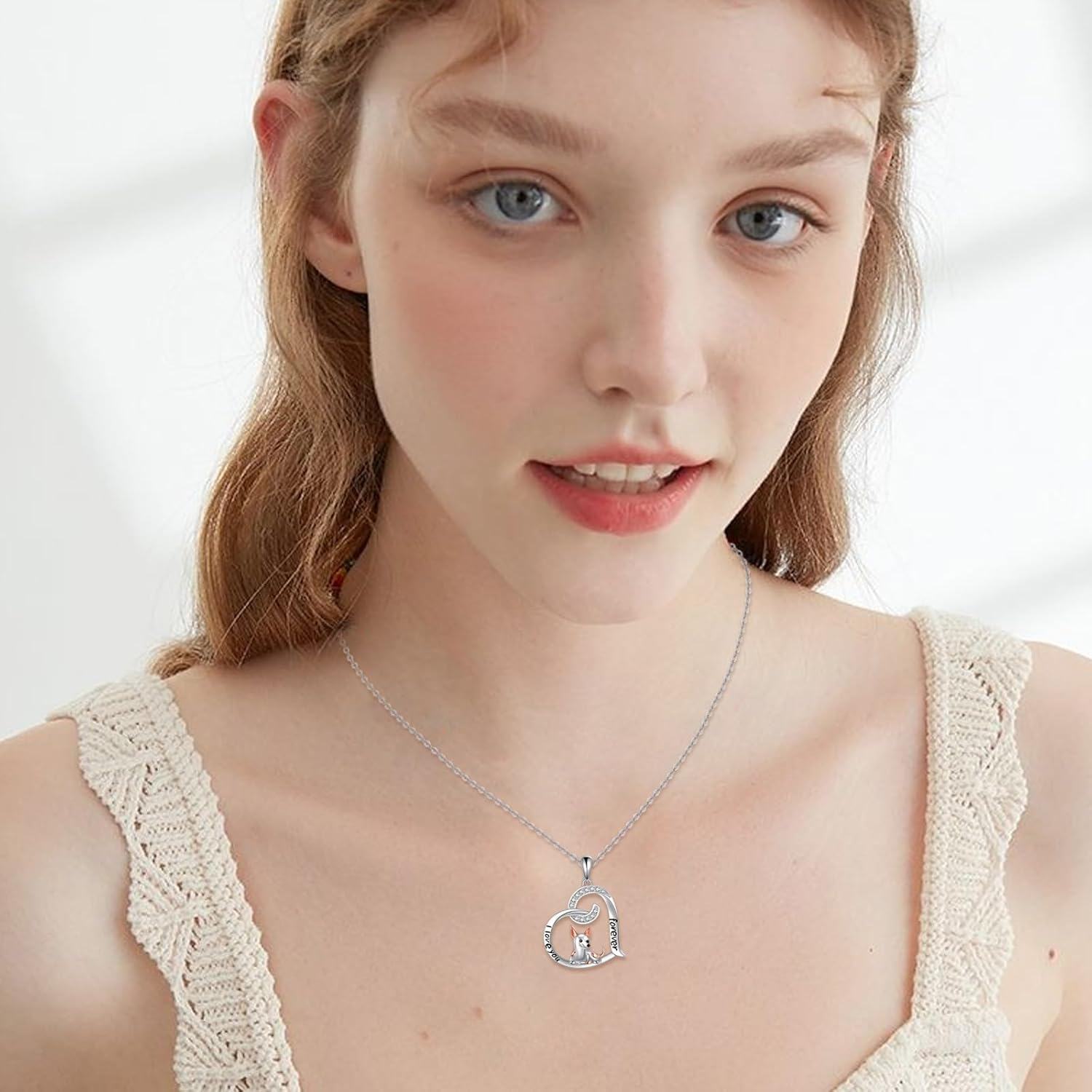 925 Sterling Silver Crystal Dog Heart Pendant Necklace for Women - Pet Lovers' s-0-4