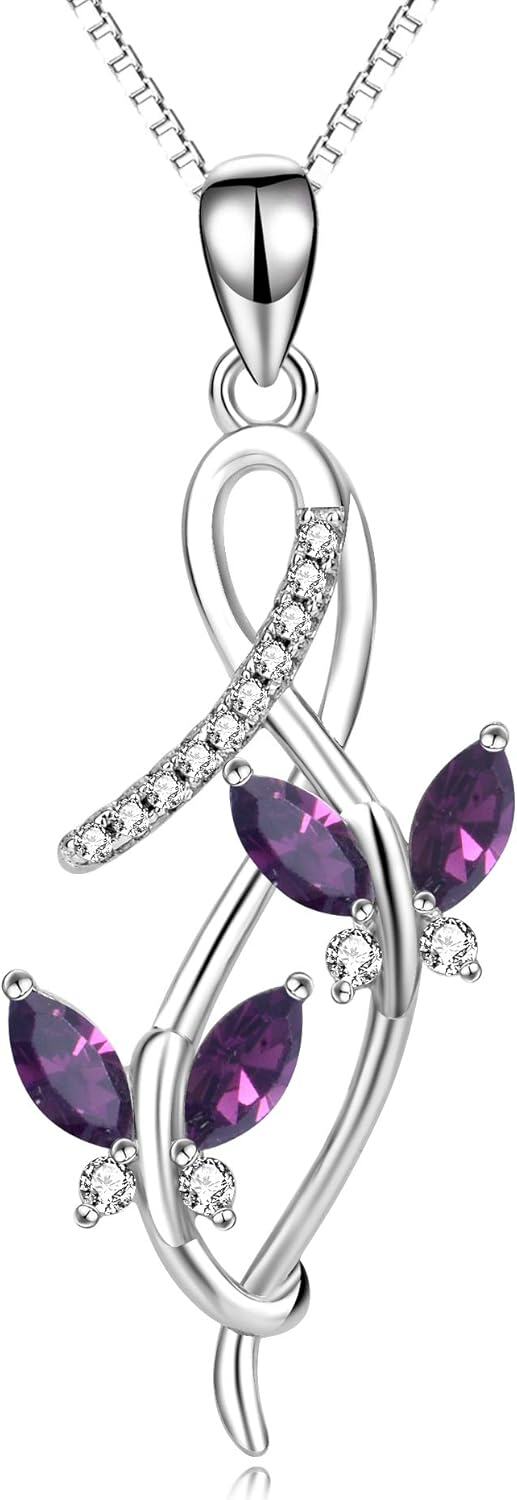 Sterling Silver Austrian Crystal Infinity Butterfly Pendant Necklace-A-Amethyst Purple