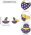 wholesale Hypoallergenic 925 Sterling Silver Witch Hat Stud Earrings - Purple Crystal Accents-0-4