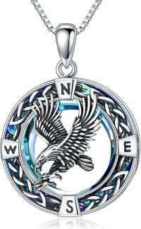wholesale 925 Sterling Silver Blue Crystal Compass Pendant Necklace with Celtic Knot Design and Mountain Elements-Eagle