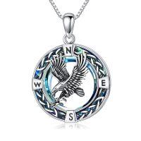 wholesale 925 Sterling Silver Blue Crystal Compass Pendant Necklace with Celtic Knot Design and Mountain Elements-Eagle