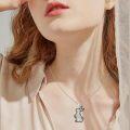 wholesale 925 Sterling Silver Black & White Cutout Floral Bunny Pendant Necklace for Women-0-1
