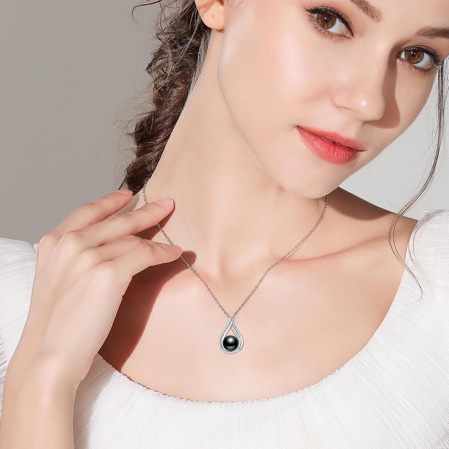 Sterling Silver Black Pearl Pendant Necklace Infinity Design 10mm 18 +2 Chain Gift for Valentine s Mother s Day-0-5