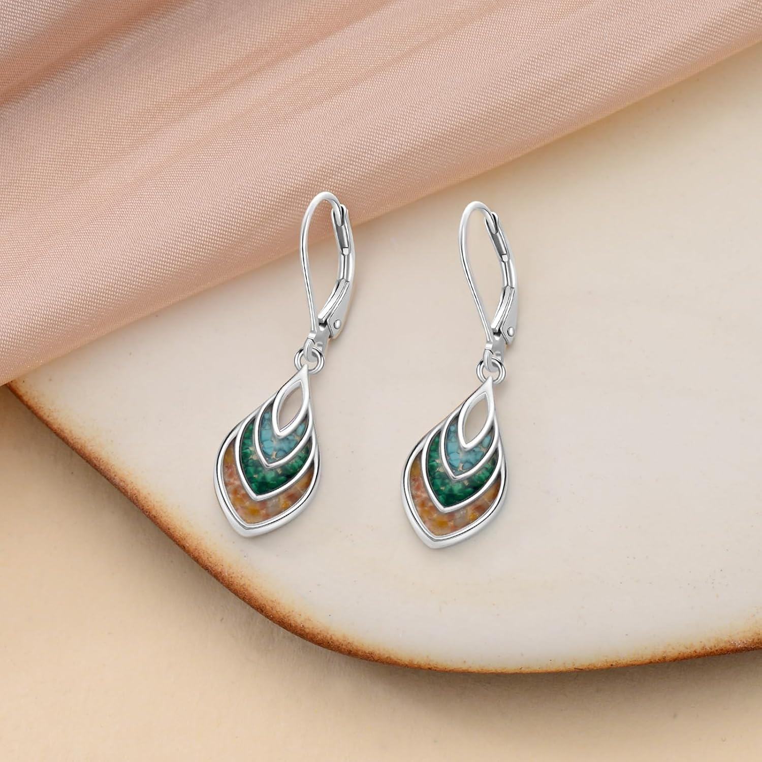 wholesale 925 Sterling Silver Multi-Color Stone Drop Earrings with Leverback Hooks-0-1