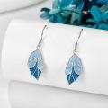 wholesale 925 Sterling Silver Blue Enamel Monstera Maple Leaf Drop Dangle Earrings for Women-0-2