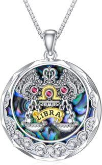 wholesale TOUPOP Libra Zodiac Necklace S925 Sterling Silver Constellation Pendant Astrology Horoscope Jewelry Tourmaline Birthstone Necklace Abalone Jewelry Birthday Gifts For Women -undefined