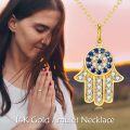 wholesale 14K Gold Blue and White Crystal Evil Eye Hand Pendant Necklace for Women-0-4