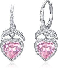 wholesale 925 Sterling Silver Heart Birthstone Hoop Earrings for Women 925 Small Huggie Hoops Hypoallergenic-Pink