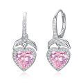 wholesale 925 Sterling Silver Pink Heart Drop Earrings Wholesale With Clear Crystal Details-0-0