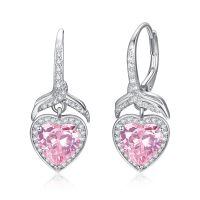 wholesale 925 Sterling Silver Pink Heart Drop Earrings Wholesale With Clear Crystal Details-Pink
