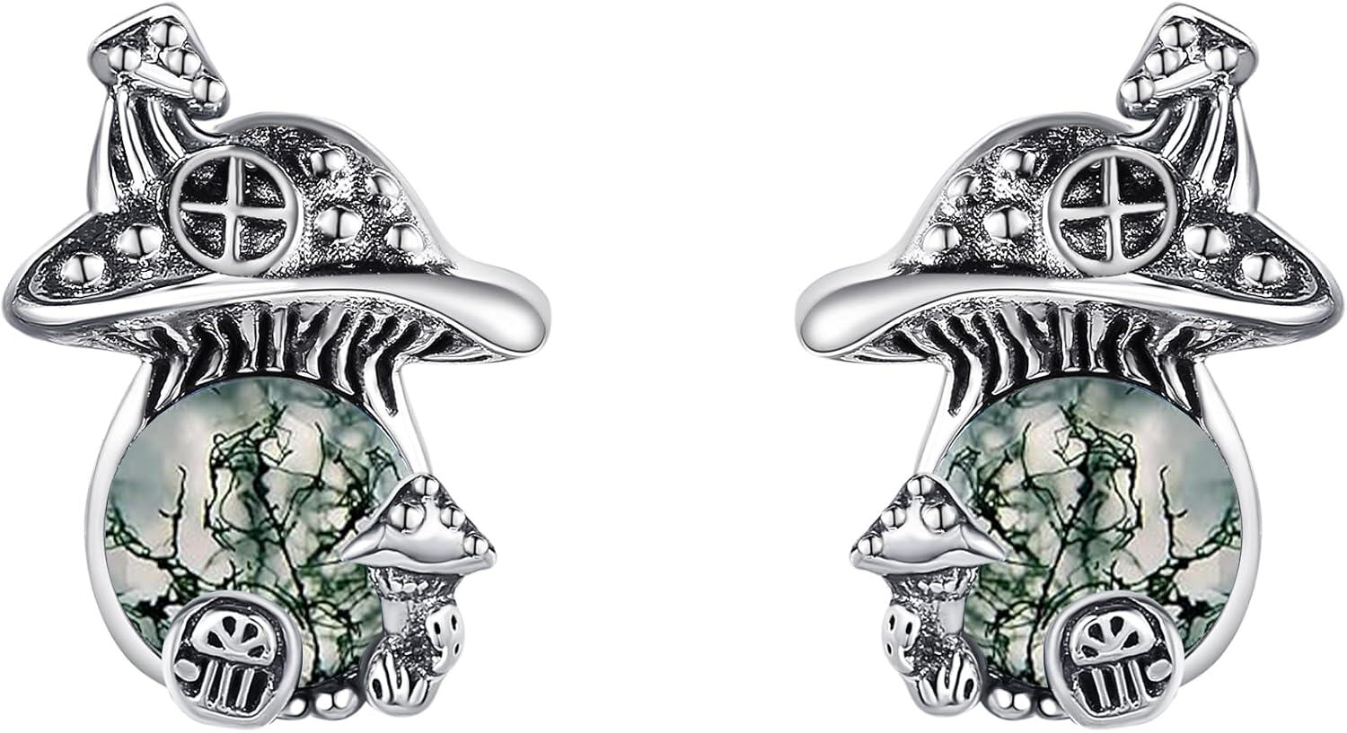  Silver Mushroom Stud Earrings with Moonstone Moss Agate Turquoise Mother s Day Gifts -0-0