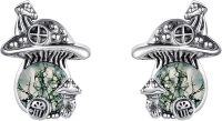 wholesale 925 Sterling Silver Mushroom Stud Earrings w/Moonstone & Moss Agate for Women's  Set - Nature Inspired Design-Moss Agate