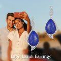 wholesale 925 Sterling Silver Natural Lapis Lazuli Teardrop Dangle Earrings for Women Girls Gift Jewelry 48mm Long-0-1