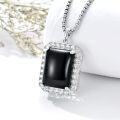 wholesale 925 Sterling Silver Square Cut Black Onyx & CZ Pendant Necklaces for Men/Women-0-4