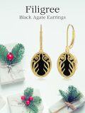 wholesale 925 Sterling Silver Gold Plated Black Onyx Vine Design Leverback Drop Earrings-0-4