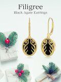 wholesale 925 Sterling Silver Gold Plated Black Onyx Vine Design Leverback Drop Earrings-0-4