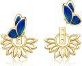 wholesale 925 Sterling Silver Blue Enamel Butterfly Flower Stud Earrings for Women Girls Hypoallergenic  6x8mm-0-0