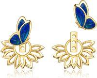 wholesale 925 Sterling Silver Blue Enamel Butterfly Flower Stud Earrings for Women Girls Hypoallergenic  6x8mm-Butterfly Sunflower Earrings