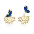 wholesale 925 Sterling Silver Blue Enamel Butterfly Flower Stud Earrings Wholesale for Women Girls Hypoallergenic  6x8mm-0-0