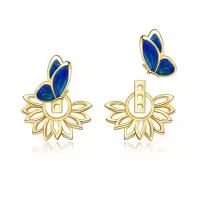 wholesale 925 Sterling Silver Blue Enamel Butterfly Flower Stud Earrings Wholesale for Women Girls Hypoallergenic  6x8mm-Butterfly Sunflower Earrings
