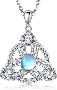 wholesale 925 Sterling Silver Celtic Triquetra Necklace with Moonstone and Turquoise-Trinity Knot
