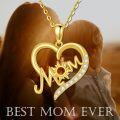 wholesale 14K Gold Mom Heart Pendant Necklace with Cubic Zirconia - Mother's Day Gift for Mom/Wife/Friend/Her-0-5