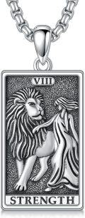 wholesale 925 Sterling Silver Tarot Card Pendant - Strength (Lion & Woman) Charm Necklace for Men Women Gifts Jewelry Accessories -0-0