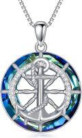 wholesale 925 Sterling Silver Blue Crystal Anchor Compass Pendant Necklace for Women & Men - 18 Chain + Extender-0-0