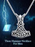 wholesale Thors Hammer Necklace For Men Women 925 Sterling Silver Viking Odin Valknut Thor Hammer Necklace Norse Viking Warrior Jewelry Fathers Day Birthday Gifts Anniversary Christmas Gifts For Him -0-3