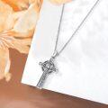 wholesale 925 Sterling Silver Celtic Knot Cross Pendant Necklace with Cubic Zirconia Accent for Women and Men - Religious Christian -0-2