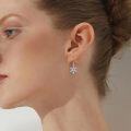 wholesale 925 Sterling Silver Blue Crystal Snowflake Drop Earrings Hypoallergenic Jewelry for Women Girls Gift 4cm Long-0-3
