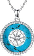 wholesale 925 Sterling Silver Malachite Round Compass Pendant Necklace for Women's Graduation Gifts-0-11
