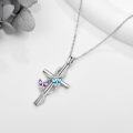 wholesale 925 Sterling Silver Floral Cross Pendant Necklace with Blue and Purple Stones for Women's-0-2