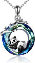 wholesale 925 Sterling Silver Blue Crystal Panda I Love You Moon Pendant Necklace-0-0
