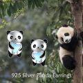 wholesale 925 Sterling Silver Panda Heart Stud Earrings - Cute Fashion Jewelry for Women Gift Ideas-0-5