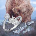 wholesale Sterling Silver Birthstone Highland Cow Ring Custom Engraved Name Adjustable Women s Jewelry Gift-0-3