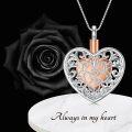 wholesale 925 Sterling Silver Heart Shaped Rose Filigree Memorial Keepsake Pendant Urn Necklace w/Filler Kit-0-5
