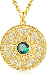 wholesale 925 Sterling Silver Birthstone Sun Coin Pendant Necklace for Women-05 May