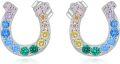 wholesale Horseshoe Earrings For Women White Gold Plated S925 Sterling Silver Horse Shoe Stud Earrings For Sensitive Ears St Patricks Birthday Christmas Mother's Day Jewelry Gifts For Horse Lover Sister -0-0