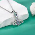 wholesale 925 Sterling Silver Viking Thor's Hammer Necklace w/Tree of Life & Vegvisir Charm for Men Women Norse Mythology s -0-2