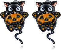 wholesale 925 Sterling Silver Black Cat Pumpkin Stud Earrings Halloween Gift for Women-Pumpkin Cat