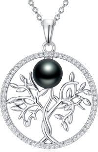 wholesale Tahitian Tree Of Life Black Pearl Necklace For Women Sterling Silver Black Pearls Necklace Gifts For Sister Birthday Anniversary Jewelry Valentine Christmas Gifts For Women Wife Her -undefined
