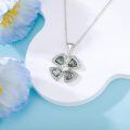 wholesale 925 Sterling Silver Green Moss Agate & White Cubic Zirconia Four-Leaf Clover Necklace-0-1