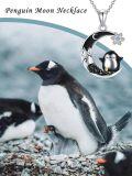 wholesale 925 Sterling Silver Penguin on Crescent Moon with Blue Crystal Snowflake Pendant Necklace-0-5